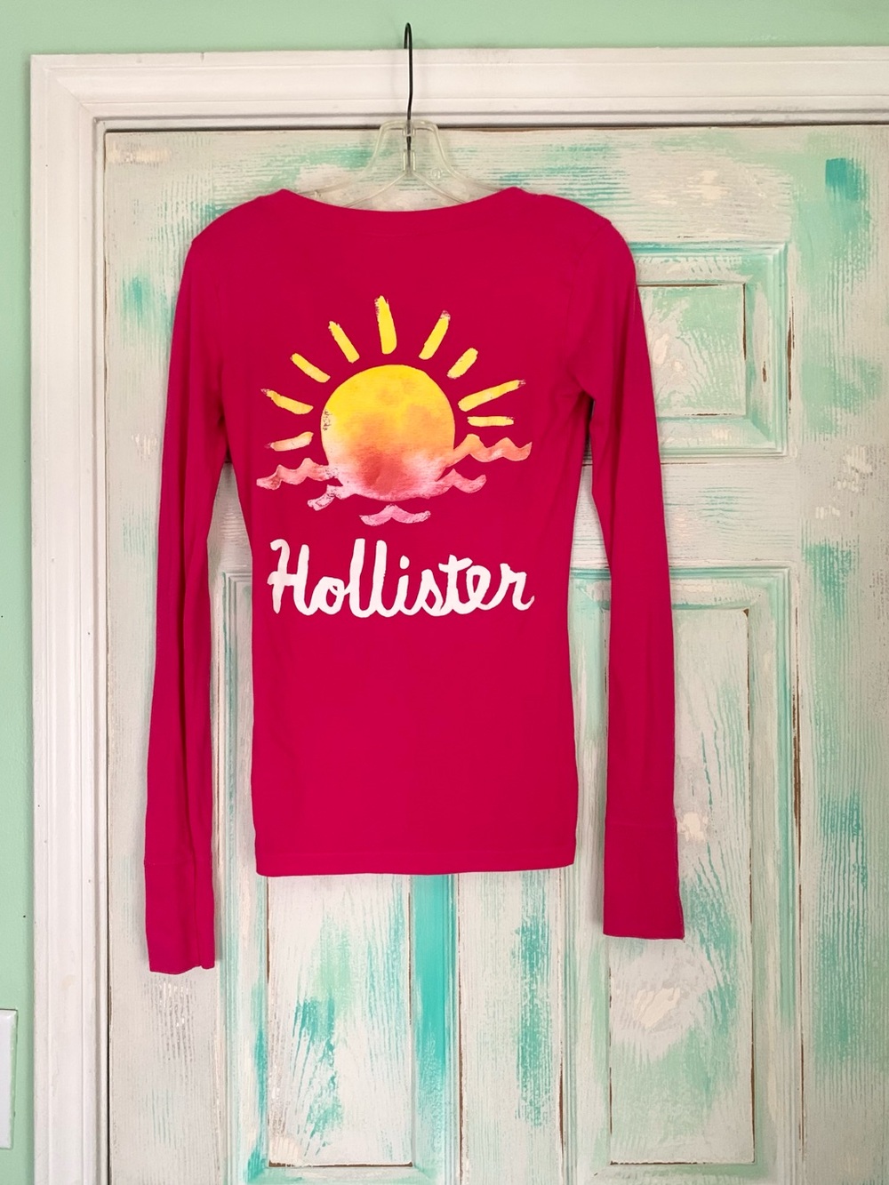 Hollister Y2K Pink Sunset Graphic T-Shirt Blouse Long Sleeve Small